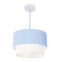 Lustre Pendente Duplo Cilíndrico Vivare Md-4354 Cúpula Tecido 45x40cm - Bivolt Azul-bebê-branco 127/220v - 1