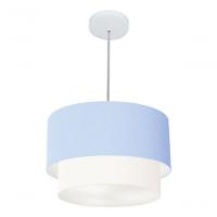 Lustre Pendente Duplo Cilíndrico Vivare Md-4354 Cúpula Tecido 45x40cm - Bivolt Azul-bebê-branco 127/220v