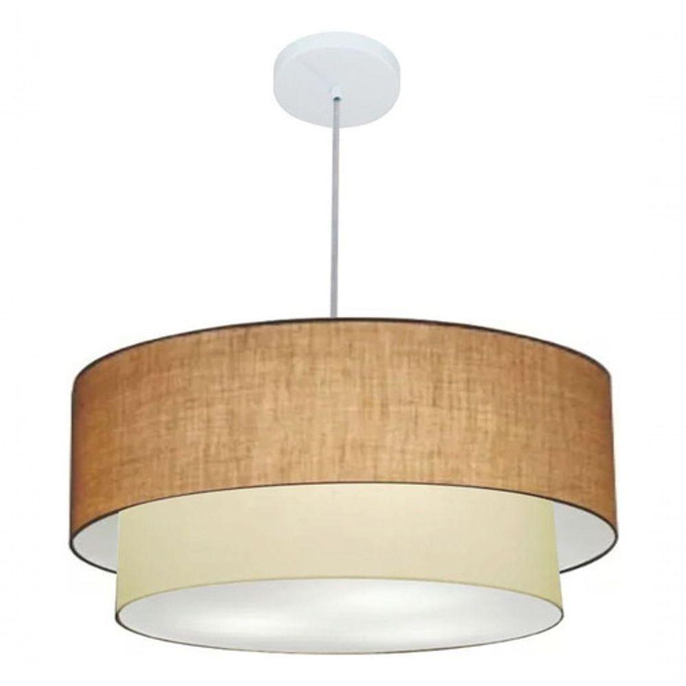 Lustre Pendente Duplo Cilíndrico Vivare Md-4353 Cúpula Tecido 60x50cm - Bivolt Palha-bege 127/220v - 4