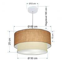 Lustre Pendente Duplo Cilíndrico Vivare Md-4353 Cúpula Tecido 60x50cm - Bivolt Palha-bege 127/220v - 5