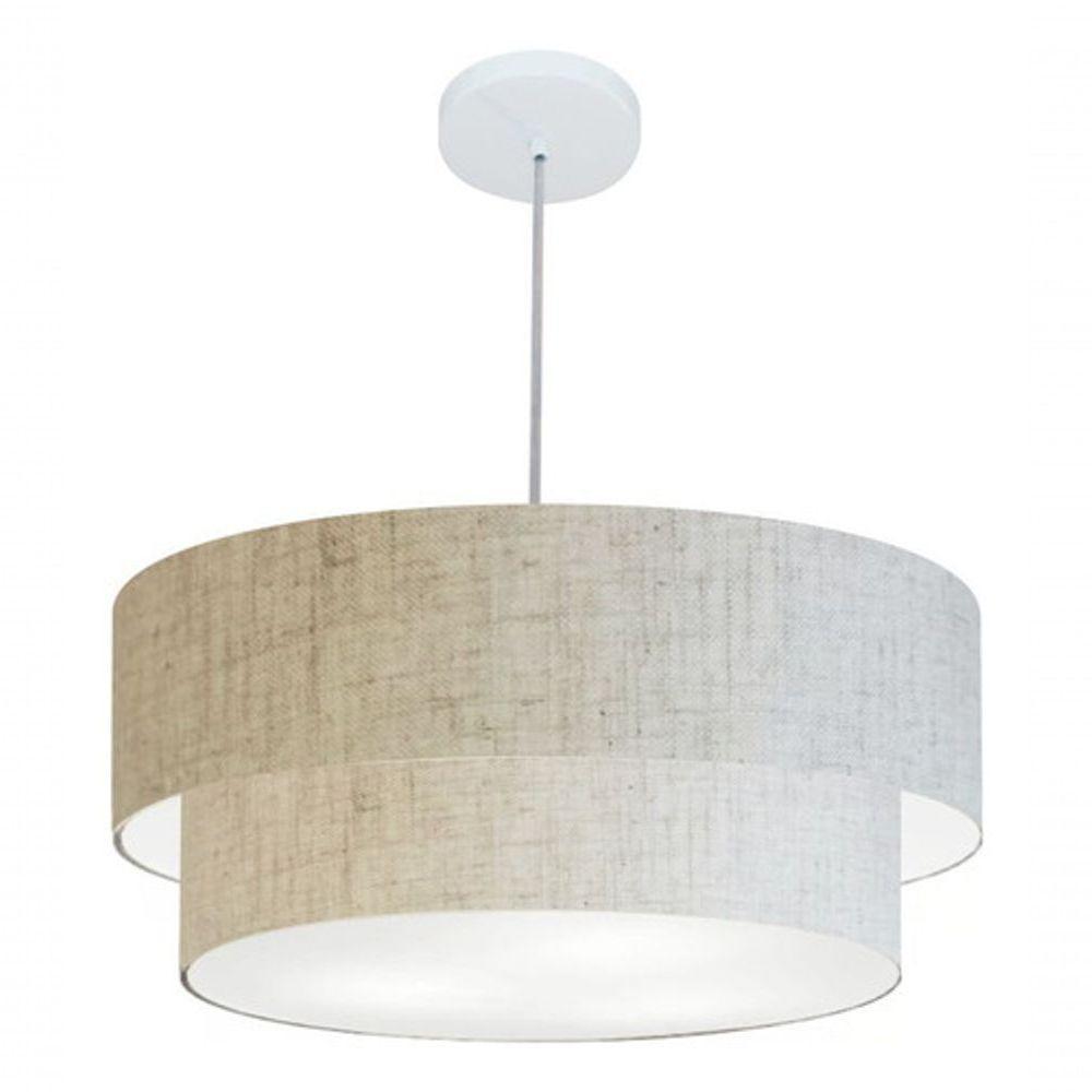 Lustre Pendente Duplo Cilíndrico Vivare Md-4353 Cúpula Em Tecido 60x50cm - Bivolt Rustico-bege 127/220v - 4