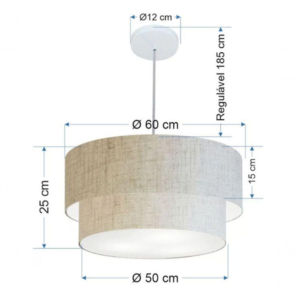 Lustre Pendente Duplo Cilíndrico Vivare Md-4353 Cúpula Em Tecido 60x50cm - Bivolt Rustico-bege 127/220v - 5