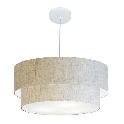 Lustre Pendente Duplo Cilíndrico Vivare Md-4353 Cúpula Em Tecido 60x50cm - Bivolt Rustico-bege 127/220v