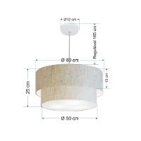 Lustre Pendente Duplo Cilíndrico Vivare Md-4353 Cúpula Em Tecido 60x50cm - Bivolt Rustico-bege 127/220v - 2