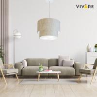 Lustre Pendente Duplo Cilíndrico Vivare Md-4353 Cúpula Em Tecido 60x50cm - Bivolt Rustico-bege 127/220v - 6