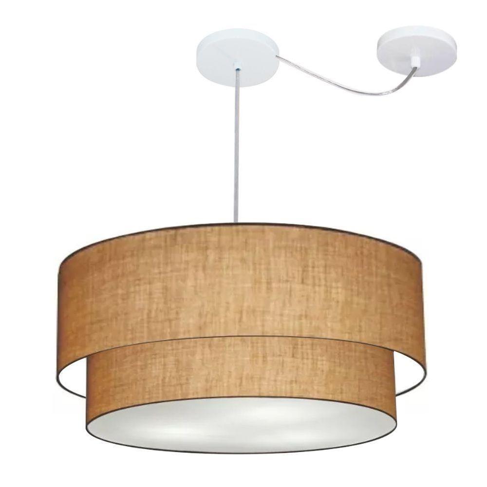 Lustre Pendente Duplo Cilíndrico Com Desvio De Centro Vivare Md-4367 Cúpula Em Tecido 55x50cm - Bivolt Palha 127/220v - 1