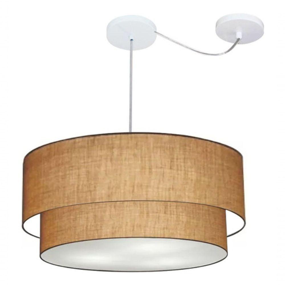 Lustre Pendente Duplo Cilíndrico Com Desvio De Centro Vivare Md-4367 Cúpula Em Tecido 55x50cm - Bivolt Palha 127/220v - 3