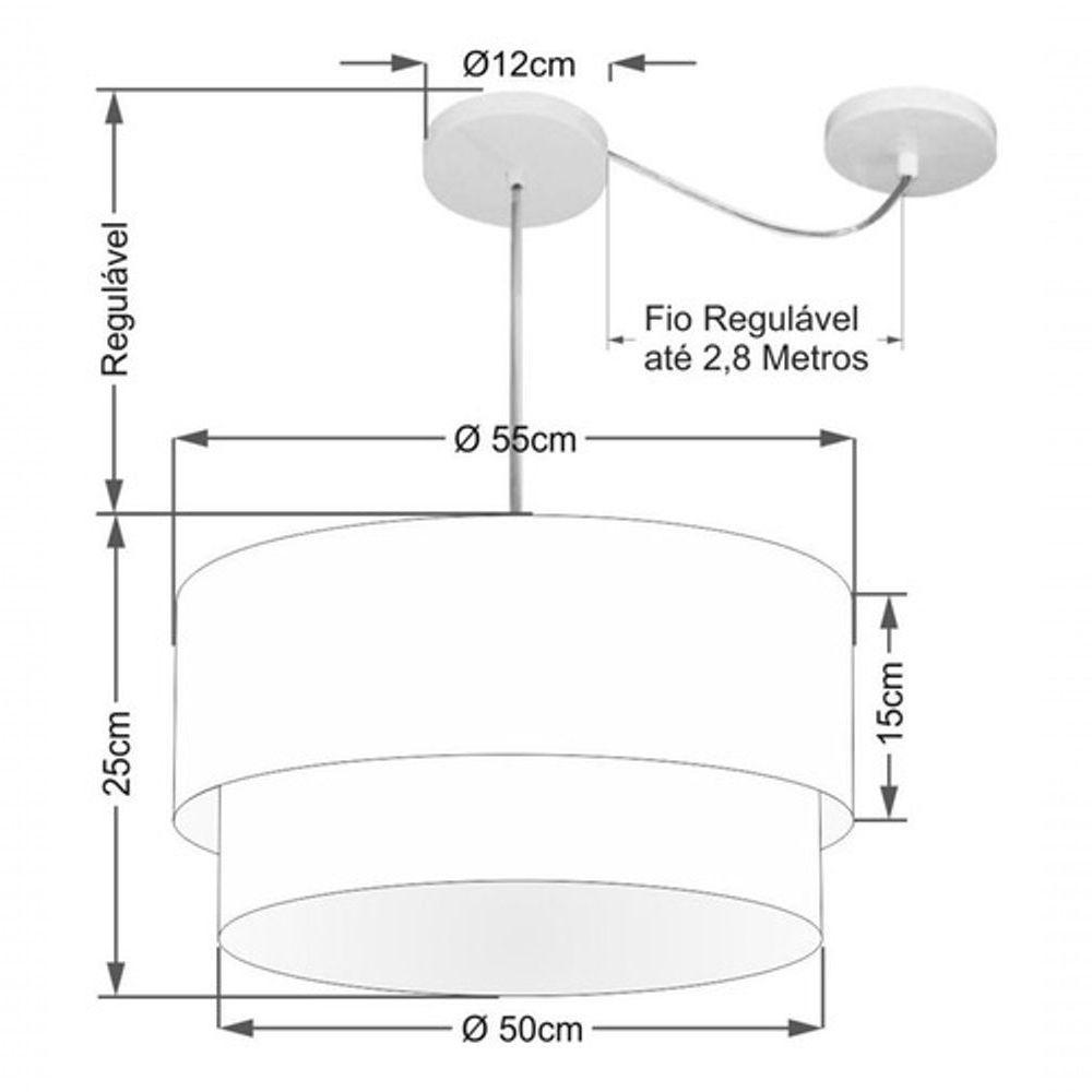 Lustre Pendente Duplo Cilíndrico Com Desvio De Centro Vivare Md-4367 Cúpula Em Tecido 55x50cm - Bivolt Palha 127/220v - 4