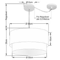 Lustre Pendente Duplo Cilíndrico Com Desvio De Centro Vivare Md-4367 Cúpula Em Tecido 55x50cm - Bivolt Palha 127/220v - 2