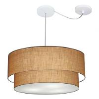 Lustre Pendente Duplo Cilíndrico Com Desvio De Centro Vivare Md-4367 Cúpula Em Tecido 55x50cm - Bivolt Palha 127/220v - 3