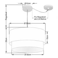 Lustre Pendente Duplo Cilíndrico Com Desvio De Centro Vivare Md-4367 Cúpula Em Tecido 55x50cm - Bivolt Palha 127/220v - 4