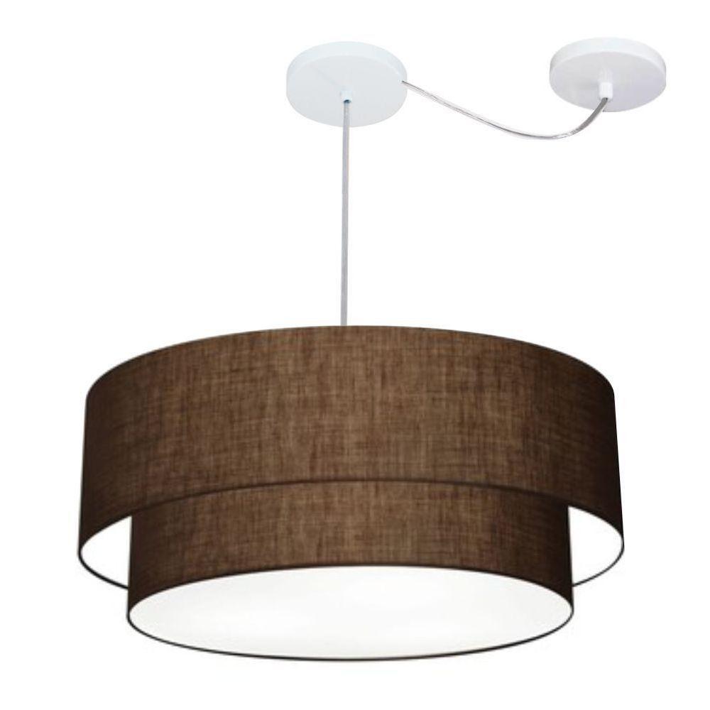 Lustre Pendente Duplo Cilíndrico Com Desvio De Centro Vivare Md-4368 Cúpula Em Tecido 60x50cm - Bivolt Café 127/220v - 1