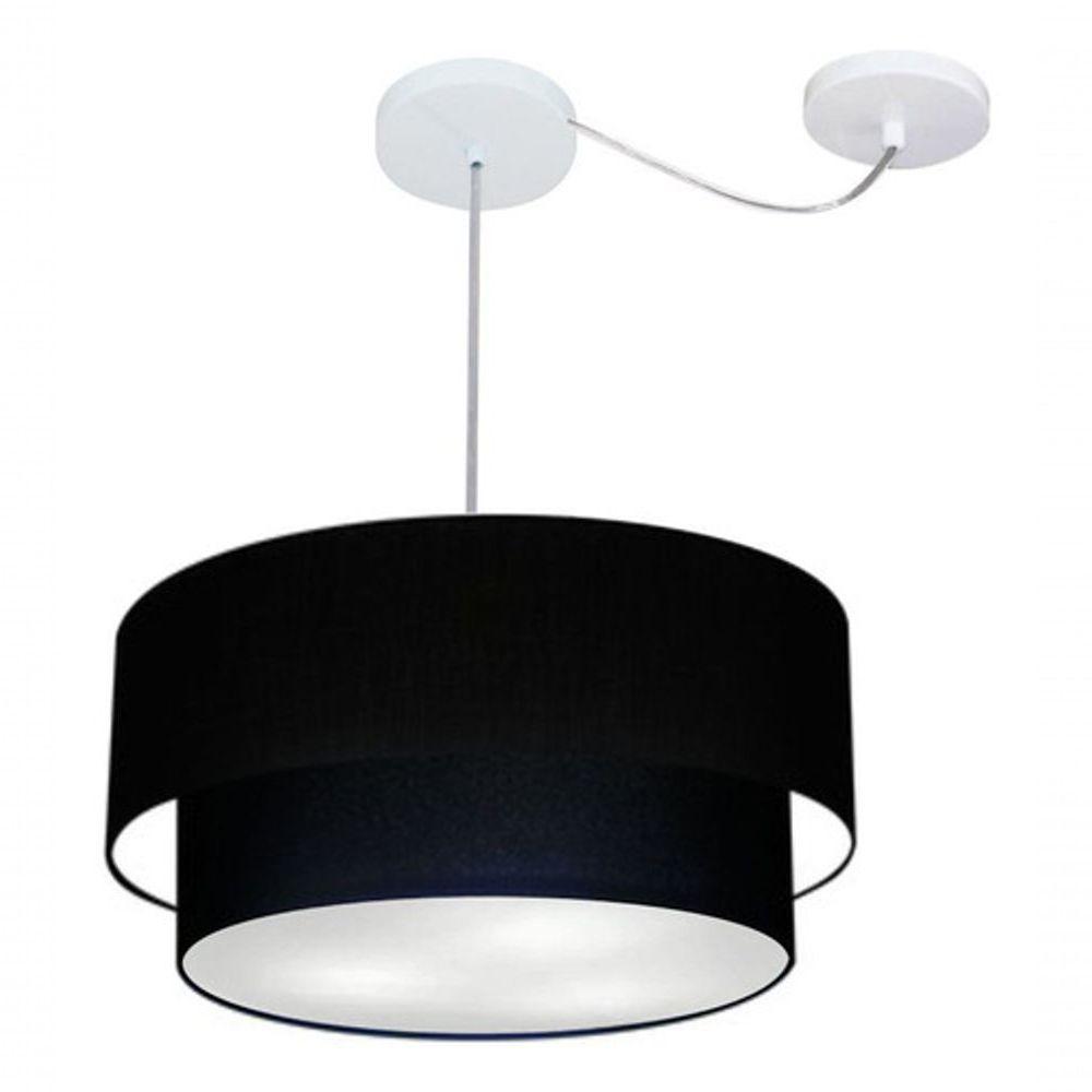 Lustre Pendente Duplo Cilíndrico Com Desvio De Centro Vivare Md-4366 Cúpula Em Tecido 50x40cm - Bivolt Preto 127/220v - 4