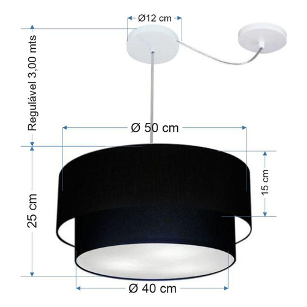 Lustre Pendente Duplo Cilíndrico Com Desvio De Centro Vivare Md-4366 Cúpula Em Tecido 50x40cm - Bivolt Preto 127/220v - 5