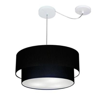 Lustre Pendente Duplo Cilíndrico Com Desvio De Centro Vivare Md-4366 Cúpula Em Tecido 50x40cm - Bivolt Preto 127/220v