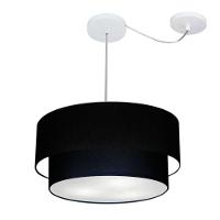 Lustre Pendente Duplo Cilíndrico Com Desvio De Centro Vivare Md-4366 Cúpula Em Tecido 50x40cm - Bivolt Preto 127/220v - 1