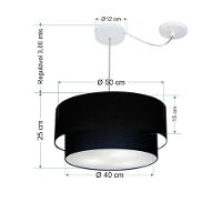 Lustre Pendente Duplo Cilíndrico Com Desvio De Centro Vivare Md-4366 Cúpula Em Tecido 50x40cm - Bivolt Preto 127/220v - 2