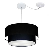 Lustre Pendente Duplo Cilíndrico Com Desvio De Centro Vivare Md-4366 Cúpula Em Tecido 50x40cm - Bivolt Preto 127/220v