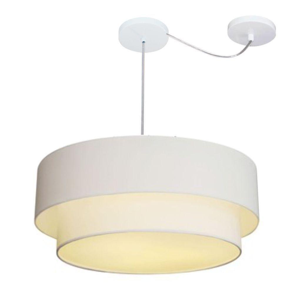 Lustre Pendente Duplo Cilíndrico Com Desvio De Centro Vivare Md-4367 Cúpula Em Tecido 55x50cm - Bivolt Branco 127/220v - 1