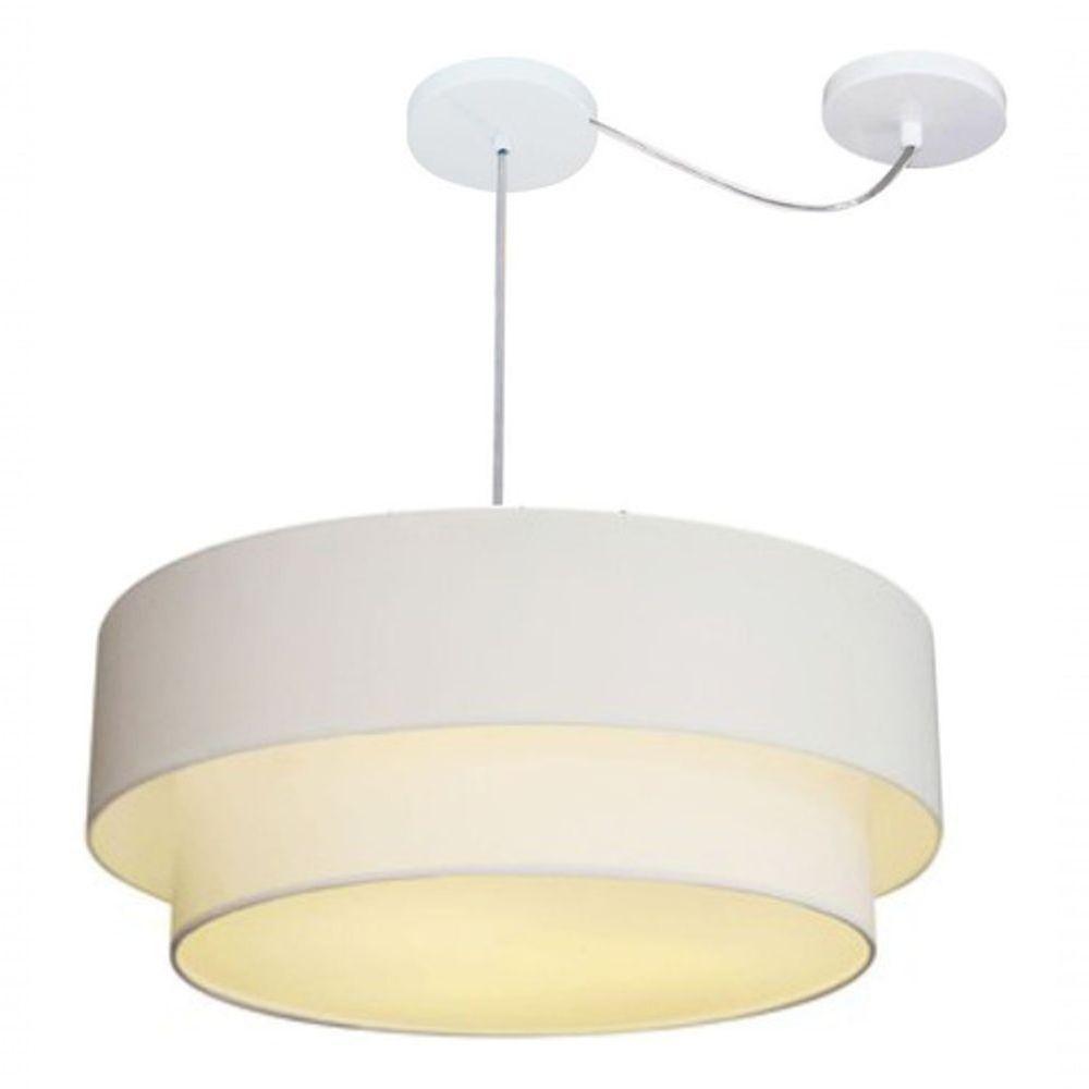 Lustre Pendente Duplo Cilíndrico Com Desvio De Centro Vivare Md-4367 Cúpula Em Tecido 55x50cm - Bivolt Branco 127/220v - 4