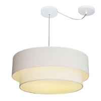 Lustre Pendente Duplo Cilíndrico Com Desvio De Centro Vivare Md-4367 Cúpula Em Tecido 55x50cm - Bivolt Branco 127/220v - 1