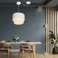 Lustre Pendente Duplo Cilíndrico Com Desvio De Centro Vivare Md-4367 Cúpula Em Tecido 55x50cm - Bivolt Branco 127/220v - 6