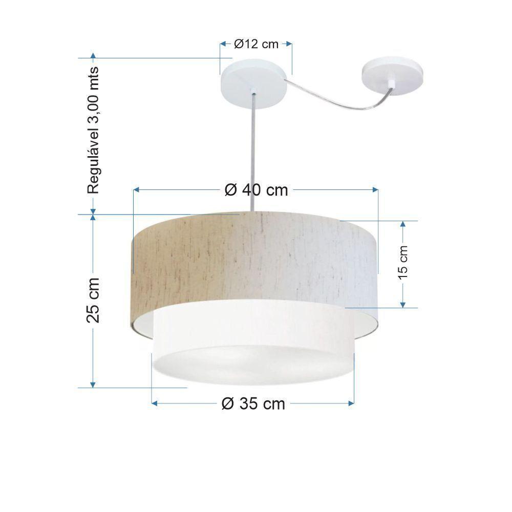 Lustre Pendente Duplo Cilíndrico Com Desvio Vivare Md-4364 Cúpula Em Tecido 40x35cm - Bivolt Linho-bege-branco 127/220v - 2