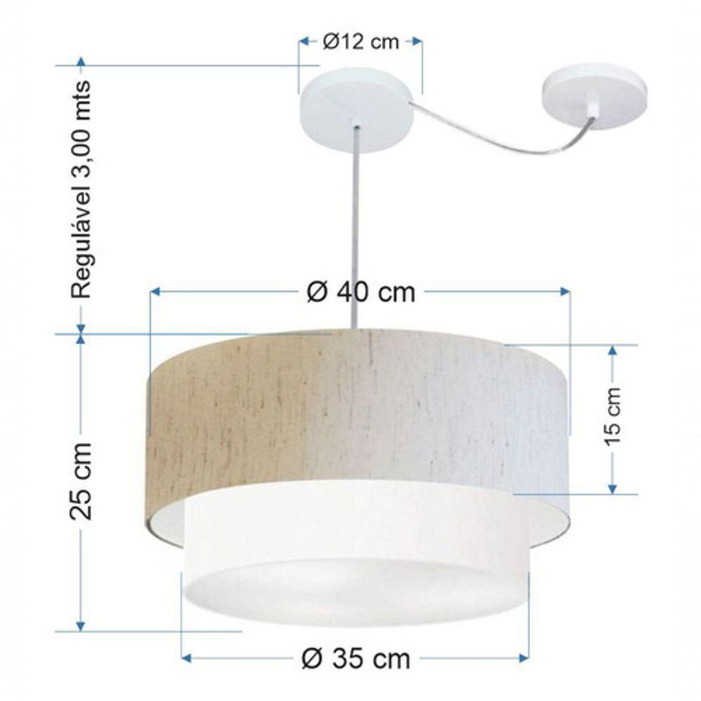 Lustre Pendente Duplo Cilíndrico Com Desvio Vivare Md-4364 Cúpula Em Tecido 40x35cm - Bivolt Linho-bege-branco 127/220v - 4