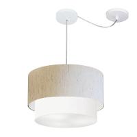 Lustre Pendente Duplo Cilíndrico Com Desvio Vivare Md-4364 Cúpula Em Tecido 40x35cm - Bivolt Linho-bege-branco 127/220v - 1