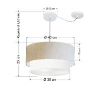 Lustre Pendente Duplo Cilíndrico Com Desvio Vivare Md-4364 Cúpula Em Tecido 40x35cm - Bivolt Linho-bege-branco 127/220v - 2