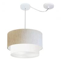 Lustre Pendente Duplo Cilíndrico Com Desvio Vivare Md-4364 Cúpula Em Tecido 40x35cm - Bivolt Linho-bege-branco 127/220v - 3
