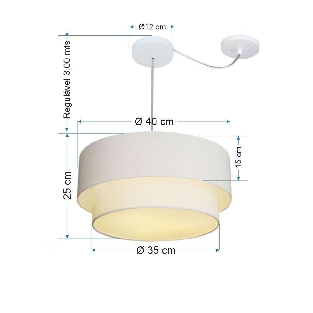 Lustre Pendente Duplo Cilíndrico Com Desvio Vivare Md-4364 Cúpula Em Tecido 40x35cm - Bivolt Branco 127/220v - 2