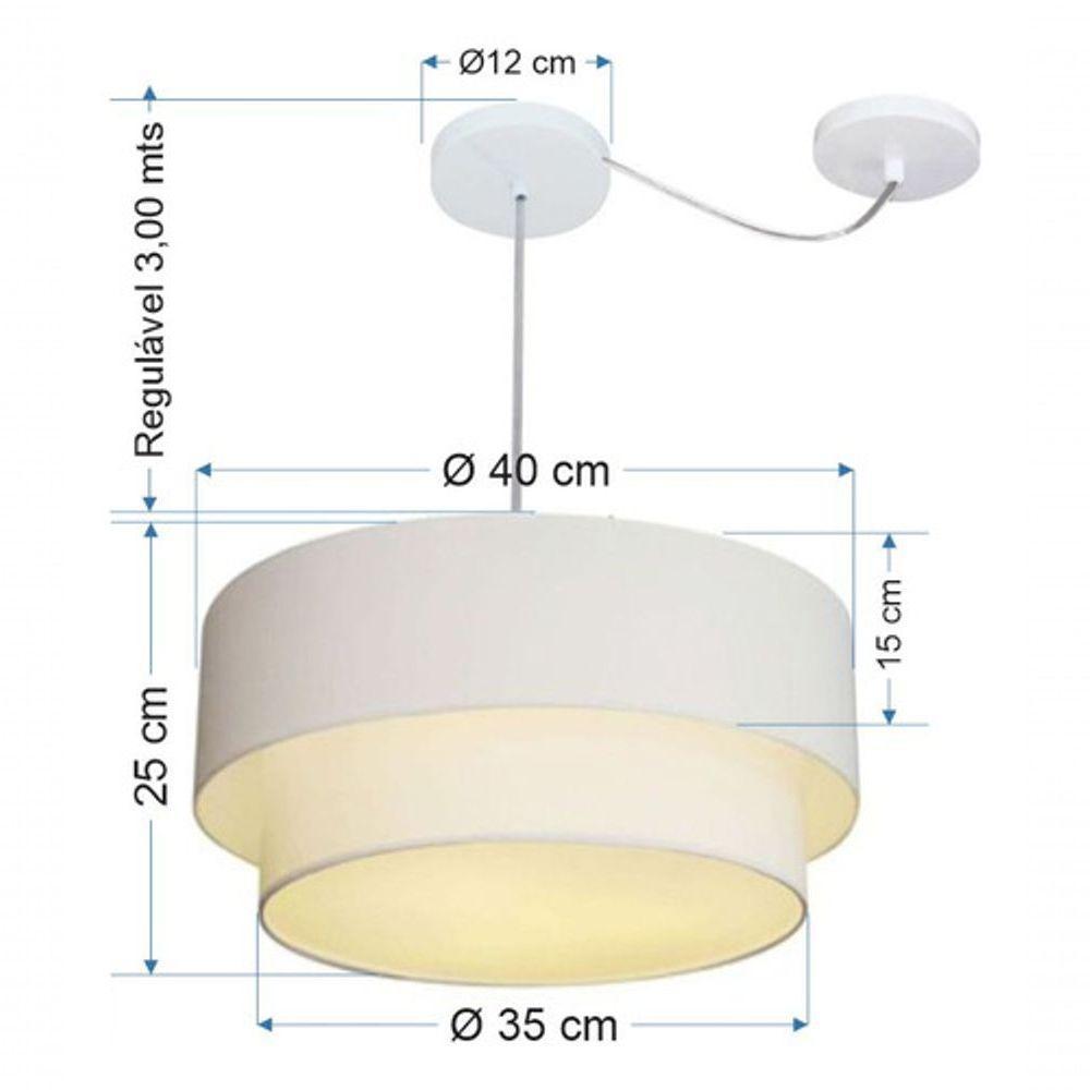 Lustre Pendente Duplo Cilíndrico Com Desvio Vivare Md-4364 Cúpula Em Tecido 40x35cm - Bivolt Branco 127/220v - 5