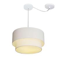 Lustre Pendente Duplo Cilíndrico Com Desvio Vivare Md-4364 Cúpula Em Tecido 40x35cm - Bivolt Branco 127/220v - 1
