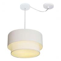 Lustre Pendente Duplo Cilíndrico Com Desvio Vivare Md-4364 Cúpula Em Tecido 40x35cm - Bivolt Branco 127/220v