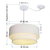 Lustre Pendente Duplo Cilíndrico Com Desvio Vivare Md-4364 Cúpula Em Tecido 40x35cm - Bivolt Branco 127/220v - 5