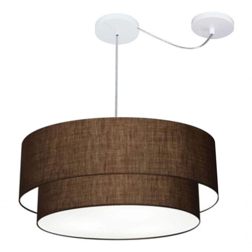 Lustre Pendente Duplo Cilíndrico Com Desvio De Centro Vivare Md-4363 Cúpula Em Tecido 60x50cm - Bivolt Café 127/220v - 4
