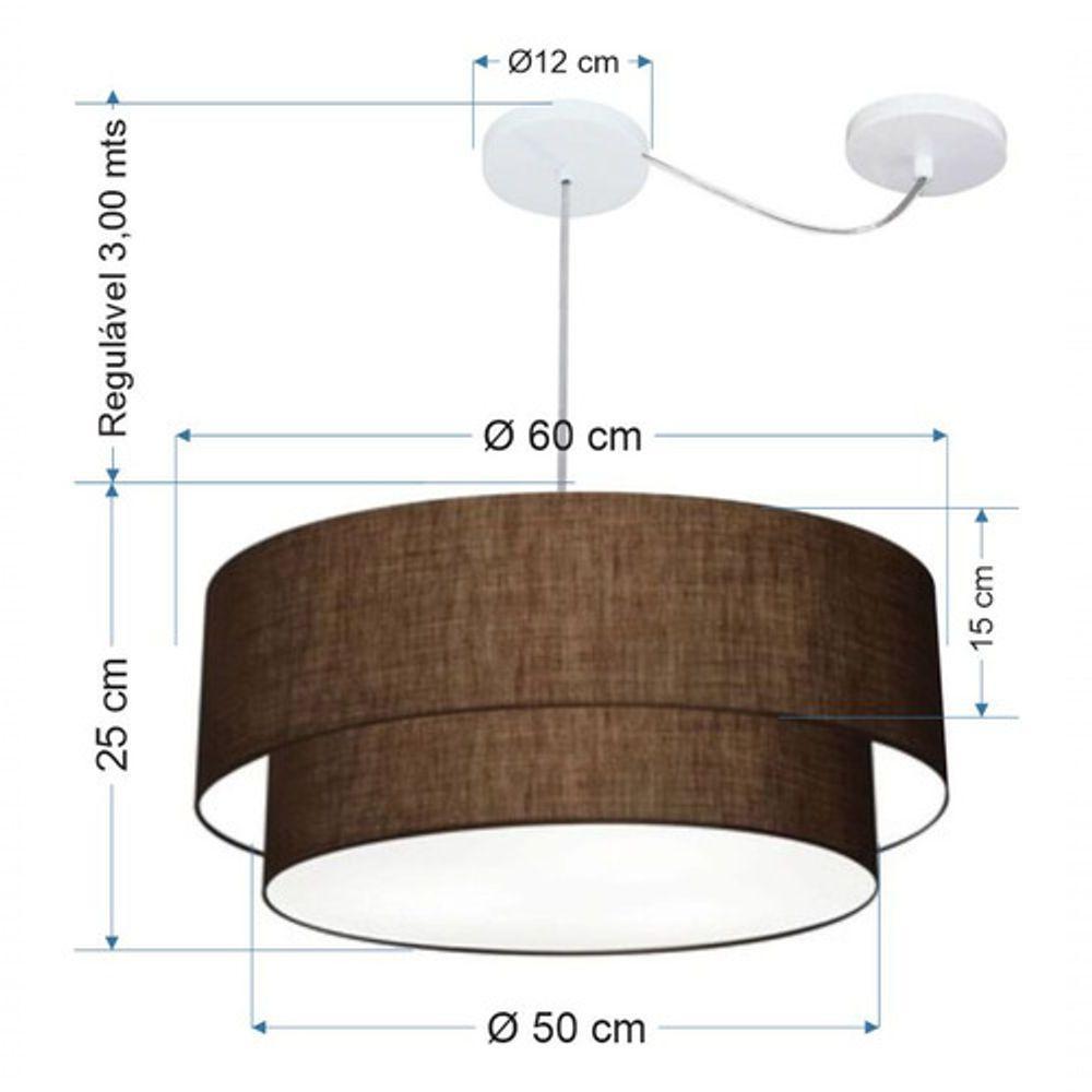 Lustre Pendente Duplo Cilíndrico Com Desvio De Centro Vivare Md-4363 Cúpula Em Tecido 60x50cm - Bivolt Café 127/220v - 5