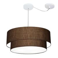 Lustre Pendente Duplo Cilíndrico Com Desvio De Centro Vivare Md-4363 Cúpula Em Tecido 60x50cm - Bivolt Café 127/220v - 1