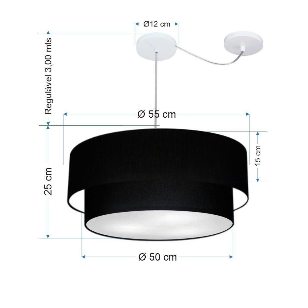 Lustre Pendente Duplo Cilíndrico Com Desvio De Centro Vivare Md-4362 Cúpula Em Tecido 55x50cm - Bivolt Preto 127/220v - 2