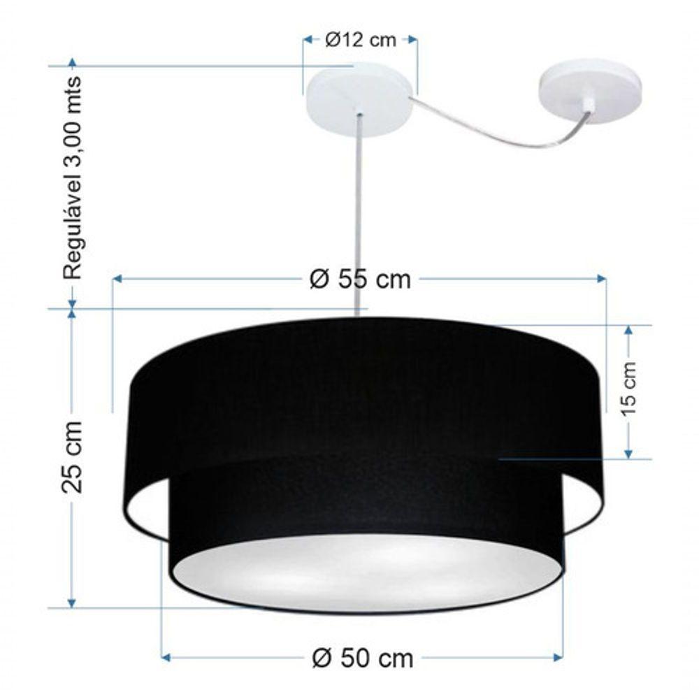 Lustre Pendente Duplo Cilíndrico Com Desvio De Centro Vivare Md-4362 Cúpula Em Tecido 55x50cm - Bivolt Preto 127/220v - 5