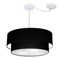 Lustre Pendente Duplo Cilíndrico Com Desvio De Centro Vivare Md-4362 Cúpula Em Tecido 55x50cm - Bivolt Preto 127/220v - 1