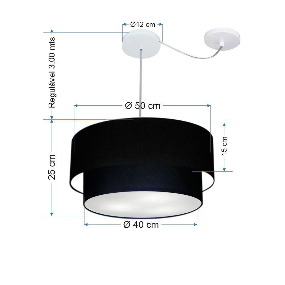 Lustre Pendente Duplo Cilíndrico Com Desvio De Centro Vivare Md-4361 Cúpula Em Tecido 50x40cm - Bivolt Preto 127/220v - 2