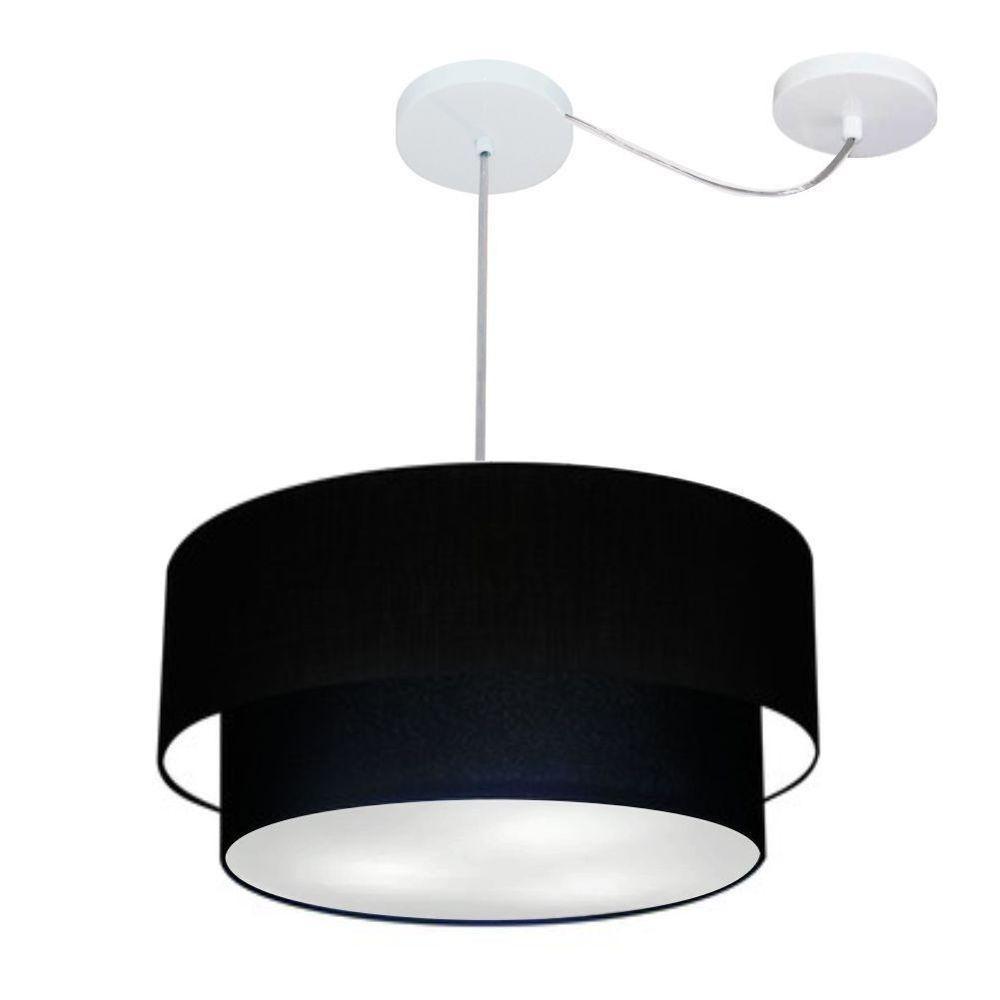 Lustre Pendente Duplo Cilíndrico Com Desvio De Centro Vivare Md-4361 Cúpula Em Tecido 50x40cm - Bivolt Preto 127/220v - 3