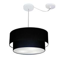 Lustre Pendente Duplo Cilíndrico Com Desvio De Centro Vivare Md-4361 Cúpula Em Tecido 50x40cm - Bivolt Preto 127/220v - 3