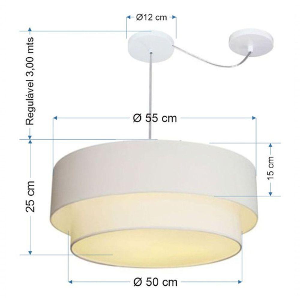 Lustre Pendente Duplo Cilíndrico Com Desvio De Centro Vivare Md-4362 Cúpula Em Tecido 55x50cm - Bivolt Branco 127/220v - 5