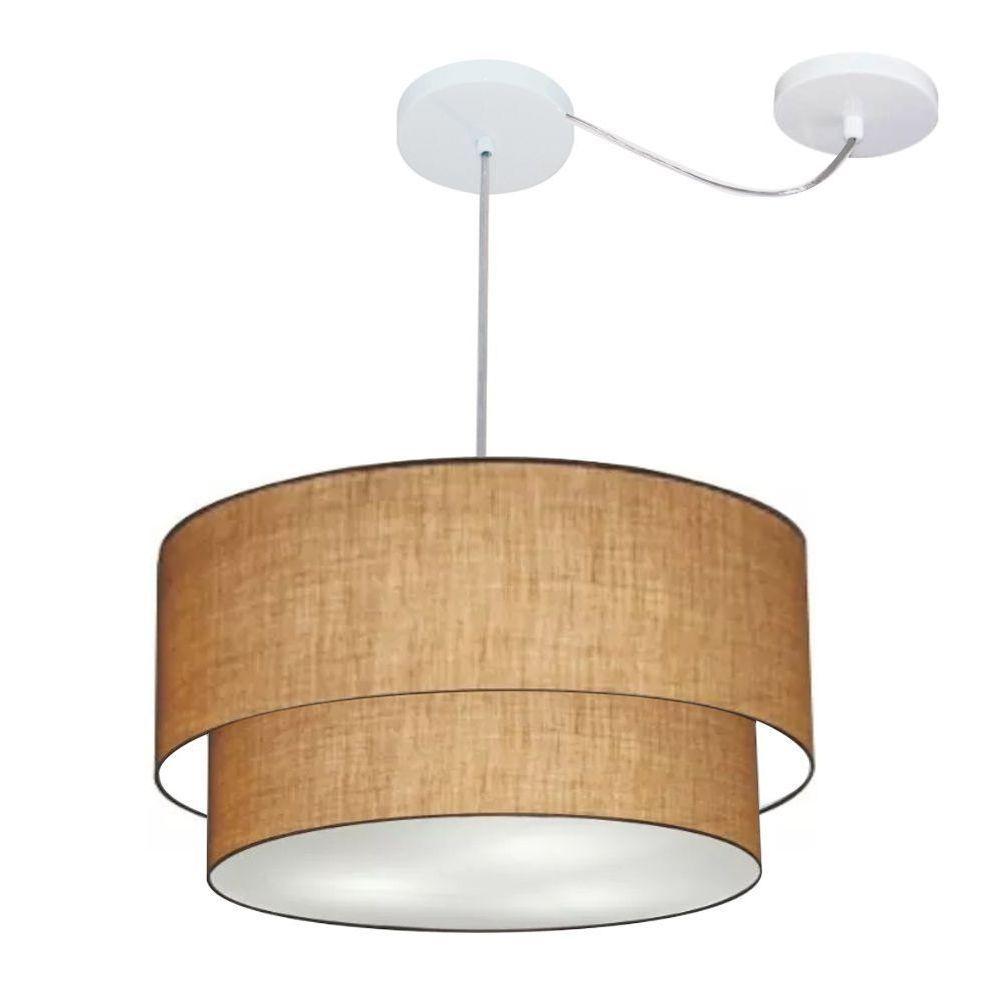 Lustre Pendente Duplo Cilíndrico Com Desvio De Centro Vivare Md-4361 Cúpula Em Tecido 50x40cm - Bivolt Palha 127/220v - 1
