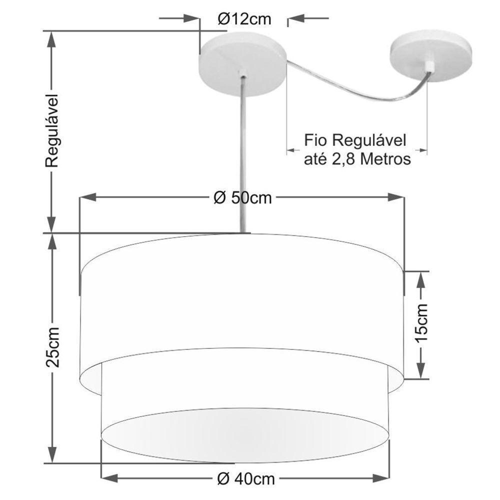 Lustre Pendente Duplo Cilíndrico Com Desvio De Centro Vivare Md-4361 Cúpula Em Tecido 50x40cm - Bivolt Palha 127/220v - 2