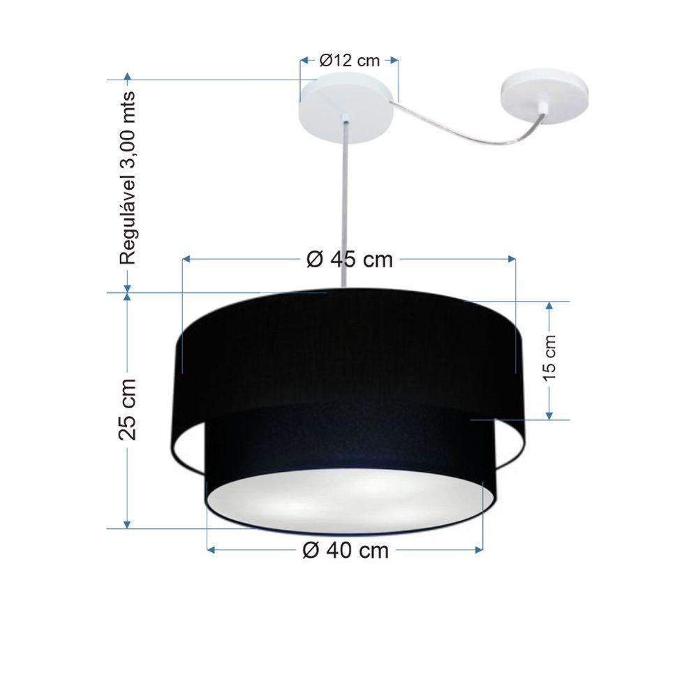 Lustre Pendente Duplo Cilíndrico Com Desvio De Centro Vivare Md-4360 Cúpula Em Tecido 45x40cm - Bivolt Preto 127/220v - 2