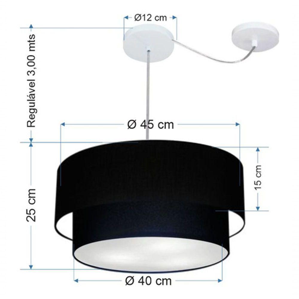 Lustre Pendente Duplo Cilíndrico Com Desvio De Centro Vivare Md-4360 Cúpula Em Tecido 45x40cm - Bivolt Preto 127/220v - 5